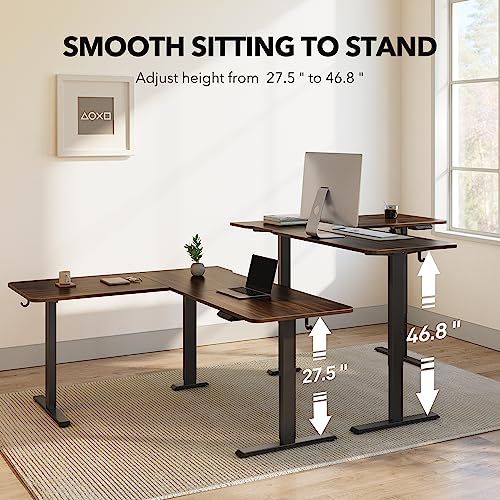 FEZIBO 63" L Shaped Standing Desk Height Adjustable, Electric Stand up Corner Desk, Sit Stand Home Office Desk with Splice Board, Black Frame/Black Walnut Top - WoodArtSupply