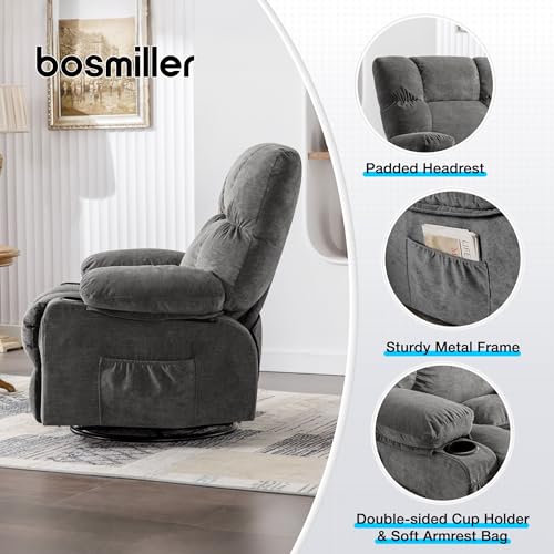 MAHOMICO Recliner Chair Oversized Swivel Rocker with Vibration Massage & Lumbar Heating, 360° Swivel, USB Charging Port, Cup Holders & Side Pocket for Living Room