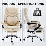 linting Ergonomic Reclining Office Chair with Footrest for Heavy People 400lbs Big Tall Comfortable Wide Recliner Home Office Desk Chair with Foot Leg Rest, Beige linting