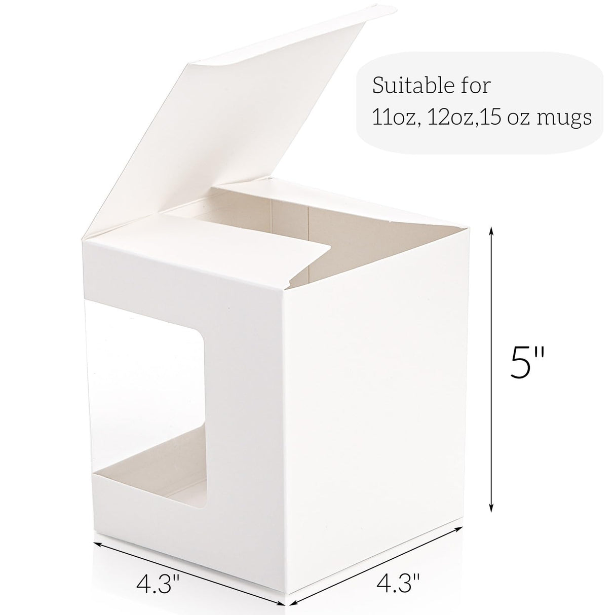 AVLA 50 Pack Gift Boxes for Sublimation Mugs, 4.3x4.3x5'' Small White Packaging Box, 12OZ 15OZ Transparent Cups Wrapping Box with Clear View Window, Cupcake Box Christmas Ornament Box for Wedding AVLA