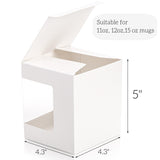 AVLA 50 Pack Gift Boxes for Sublimation Mugs, 4.3x4.3x5'' Small White Packaging Box, 12OZ 15OZ Transparent Cups Wrapping Box with Clear View Window, Cupcake Box Christmas Ornament Box for Wedding AVLA