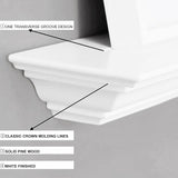 WELLAND White Finished 48 inch Pine Wood Fireplace Mantel Shelf Wall Mounted,Corona Crown Molding Floating Wall Picture Ledge Shelves WELLAND