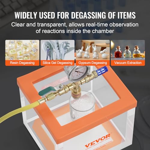 VEVOR 2 Gallon Vacuum Chamber, Upgraded Multipurpose Acrylic Vacuum Degassing Chamber, Transparent Vacuum Chamber, for Resin Degassing, Silica Gel Degassing VEVOR