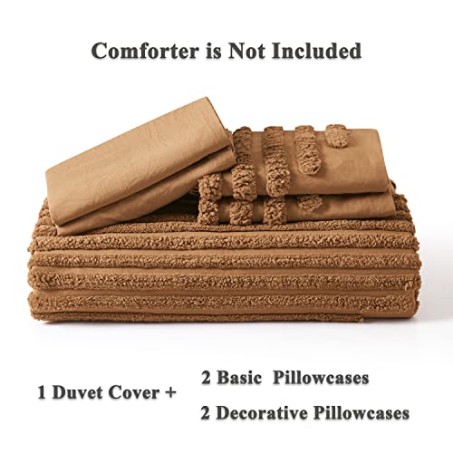 BEDAZZLED King Size Duvet Cover, 5 Pieces Pumpkin Brown Textured Duvet Cover Sets, Soft and Breathable Boho Tufted Bedding Comforter Cover Set for Gifts, Comforter Not Included (Pumpkin Brown, King) BEDAZZLED