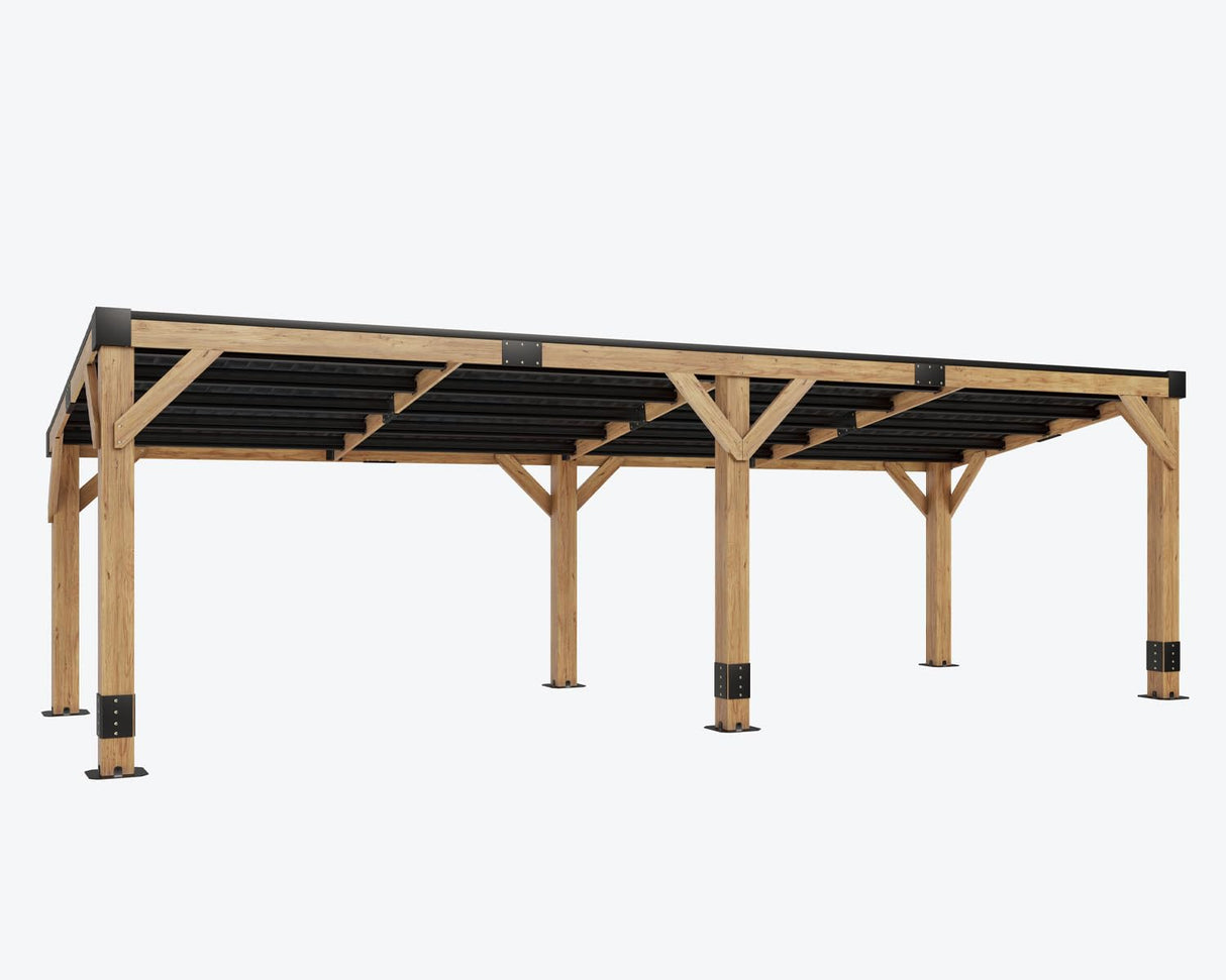 AMERLIFE 10 x 20FT Wood Gazebo with Metal Hardtop, Large Outdoor Grill Canopy with Sloped Roof, Heavy Duty Pergola for Garden, Patio, Backyard, Solid Spruce AMERLIFE