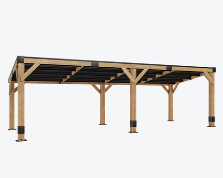 AMERLIFE 10 x 20FT Wood Gazebo with Metal Hardtop, Large Outdoor Grill Canopy with Sloped Roof, Heavy Duty Pergola for Garden, Patio, Backyard, Solid Spruce AMERLIFE