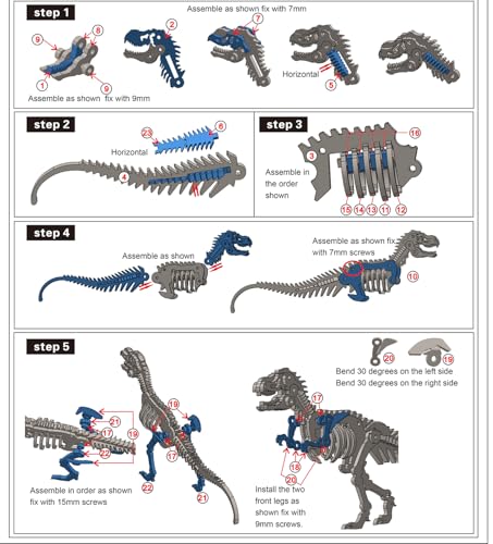 Kolotesame T.rex 3D Metal Puzzle Dinosuar Model for Adults, DIY Dinosuar Skeleton Building Model Kit, Immersive Creative Puzzle Model for Men or 3D Building Enthusiasts Gift kolotesame