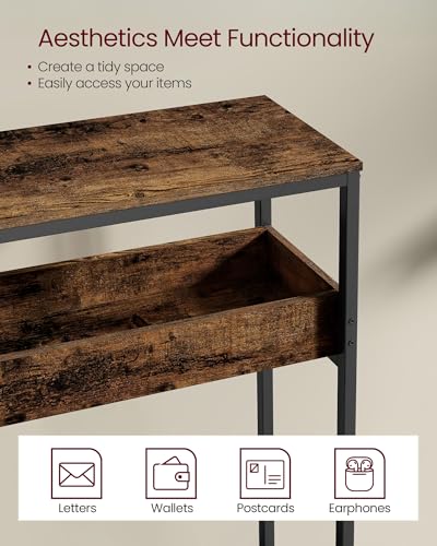 VASAGLE 2-Tier Entryway Table, Narrow Console Table, Semi-Open Compartments, 9.4 x 39.4 x 31.5 Inches, for Hallway, Living Room, Rustic Brown and Ink Black ULNT091K01 VASAGLE