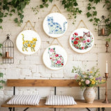 FREEBLOSS 5 Sets Embroidery Kit for Beginners Needlepoint Flower Cat Stamped Embroidery Starter Kit with Instructions, Needles, Threads, 2 Hoops 11.6"/29.5CM