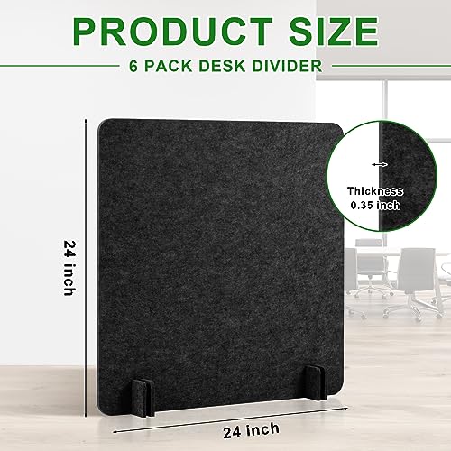 Kisston 6 Pack Acoustic Desk Divider Desk Partition 24 x 24" Stand Up Freestanding Desk Privacy Panel Noise and Visual Distractions Reducing Table Divider for Student Reception Area Office(Dark Gray) Kisston