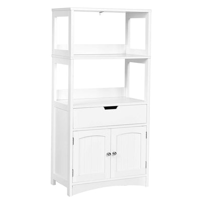 Tangkula Bathroom Floor Cabinet with Drawer, 2 Open Shelves and Door Cupboard, Multipurpose Free Standing Storage Cabinet for Bathroom Kitchen Living Room, 24 x 13 x 48 inch (White)
