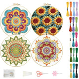 FREEBLOSS 4 Sets Embroidery Kit for Beginners Needlepoint Embroidery Starter Kit with Mandala Stamped Patterns, Instructions, Colored Threads, 2 Hoops 20cm/7.9inch