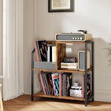 CHOEZON Large Record Player Stand, Vinyl Record Holder, Vinyl Display Rack, Rustic Turntable Display Stand, for Books, Rustic Brown and Black TCW08BF CHOEZON