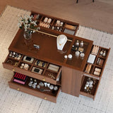 Merax Wood Closet Island with 6 Drawers 47.3" Wardrobe Armoire Bedroom Island with Glass Top and Open Shelves, Jewelry Storage Vanity Island with Compartments Cloakroom Walk-in Closet Island (Walnut) Merax