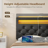 Rolanstar Queen Size Bed Frame with Charging Station, LED Bed with Under Bed Storage, Adjustable Headboard 38.9/40.8 Inches, No Box Spring Needed, Noise Free, Easy Assembly, Black Rolanstar
