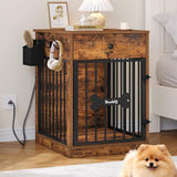 Hzuaneri 24'' Dog Crate Furniture with Charging Station, Dog Kennel Indoor with Flip-Top Storage, Wooden Pet Cage Dogs House End Side Table for Small Dogs Anti-Chew Anti-Escape, Rustic Brown DFC90101B Hzuaneri