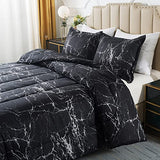 Caressma Black Marble Comforter Set Full Size, 3 Pieces Modern Pattern Soft Microfiber Bedding Comforter Set, Down Alternative Comforters for All Season (79 * 90") Caressma