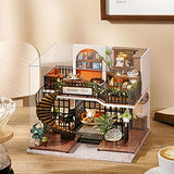 CUTEBEE Dollhouse Miniature with Furniture, DIY Wooden Dollhouse Kit Plus Dust Proof, Creative Room Idea(Forest Tea Shop)