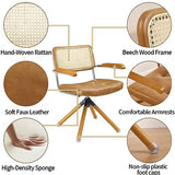 Art Leon Rattan Desk Chair - Faux Leather Upholstered Mid Century Office Chair, Vintage Swivel Accent Chair with Wood Legs, Brown Art Leon