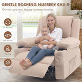 Comermax Faux Leather Swivel Rocker Recliner with Heat and Massage Cup Holders, Overstuffed Rocking Glider Chair Heated Massaging Reclining Chair,Beige