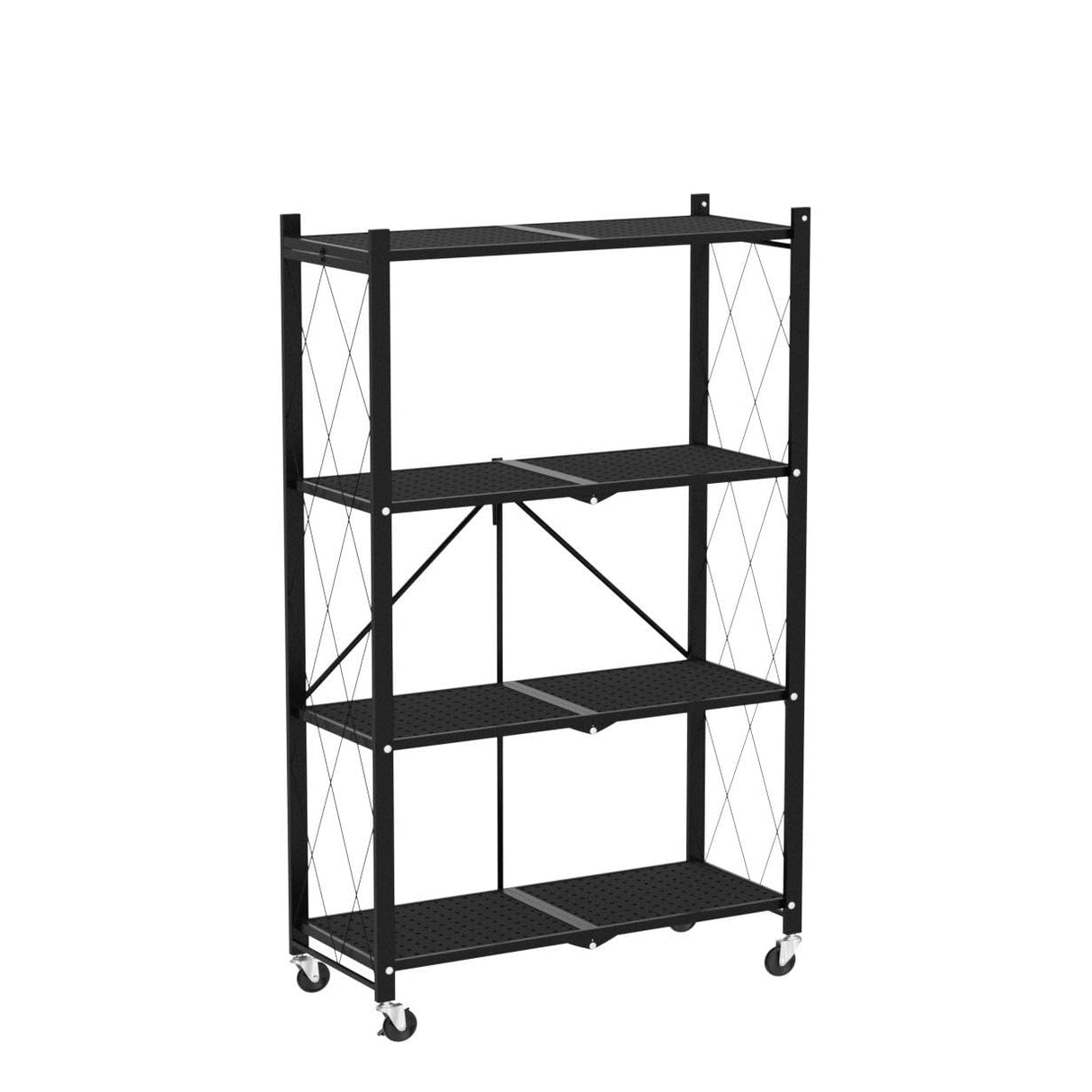 HealSmart Heavy Duty 4-Tier Foldable Metal Rack, 14.96" D x 27.95" W x 49.61" H Storage Shelving Unit 1000 lbs with Wheels Moving Easily Organizer Shelves Great for Garage Kitchen, Black HealSmart