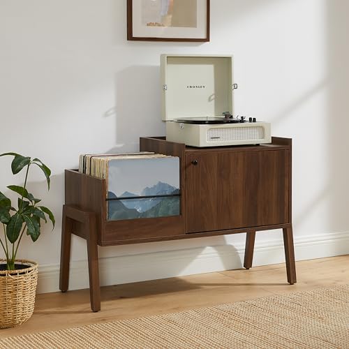 Crosley Furniture Luna Record Player Cabinet Turntable Stand, Storage for up to 175 Vinyl Records, Walnut Crosley Furniture