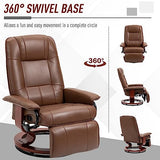 HOMCOM Swivel Recliner Chair, PU Leather Reclining Armchair with Retractable Footrest, Lounge Chair with Wood Base and Adjustable High Back for Small Spaces, Living Room, RV, Bedroom, Brown