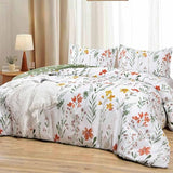 Floral Duvet Cover King Size - White Yellow Flowers and Green Leaf Spring Botanical Printed Microfiber Comforter Cover Set - 3PC 104X90 Soft and Lightweight Quilt Cover, Farmhouse Style for Women Men Faincy