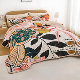 Pamnest Quilt Set Twin Size, Boho Floral 2 Pcs Soft Bed Cover Bedding Set, Mid Century Flowers Lightweight Bedspread Coverlet with Pillow Sham for All Season Pamnest