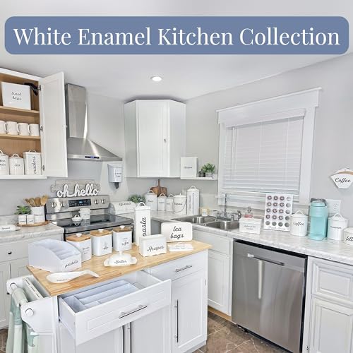 AuldHome White Bread Box; Farmhouse Vintage Enamelware Countertop Bread Bin AuldHome Design