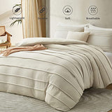 Oli Anderson Beige Duvet Cover Queen Size - Pleated Queen Duvet Cover, 3PCS Soft and Breathable Textured Bedding Set with Zipper Closure(Beige,90"x90") Oli Anderson