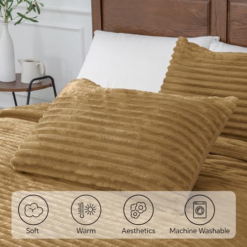 BEDELITE Fleece Twin Comforter Set -Super Soft & Warm Fluffy Brown Bedding, Luxury Fuzzy Heavy Bed Set for Winter with 1 Pillow case