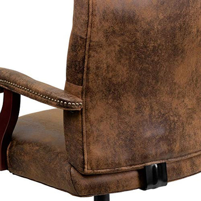 Flash Furniture Derrick Traditional Microfiber Tufted Swivel Office Chair with Wood Base, Ergonomic Farmhouse High-Back Desk Chair, Bomber Brown - WoodArtSupply