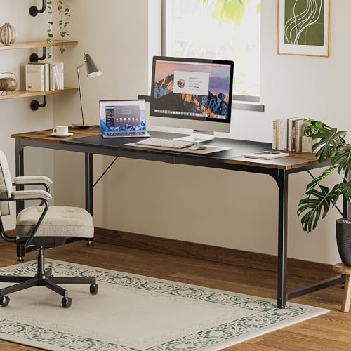 Huuger Computer Desk, 80 Inch Office Desk, Gaming Desk with Storage, Writing Desk Work Desk for Home Office, Study, Long Simple Desk, Large Legroom, Metal Frame, Rustic Brown and Black - WoodArtSupply