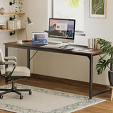 Huuger Computer Desk, 80 Inch Office Desk, Gaming Desk with Storage, Writing Desk Work Desk for Home Office, Study, Long Simple Desk, Large Legroom, Metal Frame, Rustic Brown and Black Huuger
