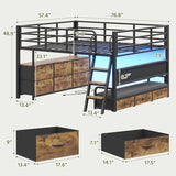 Dnxao Full Size Low Loft Bed with Desk,Full Size Bed Frame with 9 Storage Drawers, Kids Loft Bed with 15.8" H Safety Guardrail,Sofa,LED Lights & Charging Station,No Box Spring Needed,Rustic Brown Dnxao