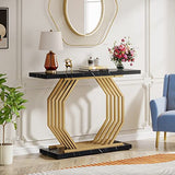 Tribesigns Gold Console Table, Faux Marble Entryway Table Narrow Sofa Table with Geometric Metal Base, 40 Inch Modern Accent Table Entrance Table for Living Room, Hallway, Foyer, Black Tribesigns