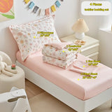 DuShow Floral 4 Piece Girls Toddler Bed Comforter Set Pink Flower Reversible Toddler Bedding Set Soft Baby Crib Bed Sheets Set in a Bag | Include Quilt Comforter,Flat Sheet,Fitted Sheet,Pillowcase DuShow