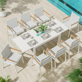 Oasbira Expandable Outdoor Patio Dining Table Set for 6-8 Person, Aluminum Outdoor Table and 8 Chairs with Textilene Fabric & HDPS Armrest, All-Weather Patio Furniture Set for Yard, Garden, White Oasbira