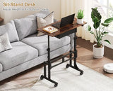 Adjustable Height Standing Desk With Drawer, Rolling Sit Stand Up Desk With Wheels, Small Sit To Stand Computer Desk, Adjustable Desktop Height, On Wheels, Brown, For Walking Pad Laptop Treadmill Cidaziya