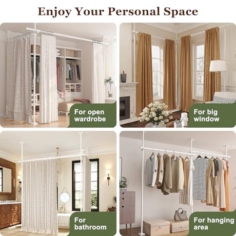 Goovilla Room Divider for Room Separation, Tension Curtain Rods No Drilling, 4-10ft(H) 28-114inch(W) Adjustable Temporary Privacy Wall Divider, Heavy Duty Freestanding Space Partition Separator, White Goovilla