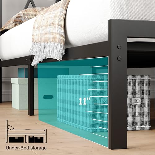 HuaYing Twin Bed Frame with Smart LED Lights, Storage Headboard and USB Charging Station,Heavy Duty Wooden Slats, No Box Spring Needed, Noise Free, Easy Assembly (Classic Black, Twin) HuaYing