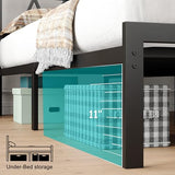 HuaYing Twin Bed Frame with Smart LED Lights, Storage Headboard and USB Charging Station,Heavy Duty Wooden Slats, No Box Spring Needed, Noise Free, Easy Assembly (Classic Black, Twin) HuaYing