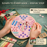 Moni Crafts - Embroidery Kit for Beginners Adults – Learn 41 Stitches with Complete Starter Kit, 4 Pre-Printed Patterns, Threads, Needles & Hoop – Hand Embroidery Kit with Video Tutorials