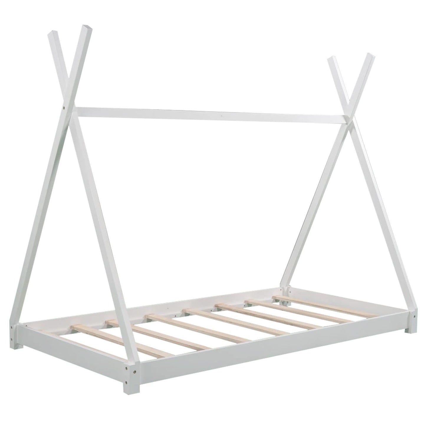 Bellemave Twin Montessori Floor Bed Frame - Sturdy White Bed with Triangle Structure for Kids - WoodArtSupply