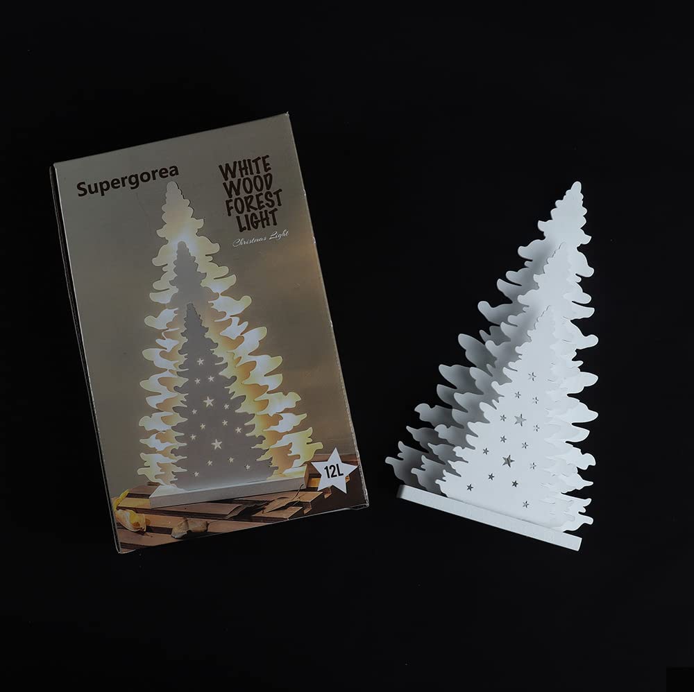 Wooden Christmas Tree Tabletop Decor, Supergorea,LED Wood Craft Christmas Trees Light 2AA Battery Powered 10 inch for Xmas Home Decorations(Indoor) Supergorea