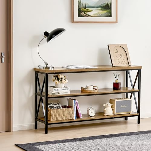 VEVOR Narrow Console Table, 55 Inch Entryway Table, 3-Tier Long Hallway Table, Sofa Table with Metal Frame, Console Tables for Entryway, Hallway, Living Room & Bedroom VEVOR