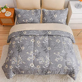 AIKASY Grey King Bed in a Bag 7-Pieces, Comforter Set with Sheets,Tree Branches and Flowers Printing Design,Ultra Soft Down Alternative All Season Bedding Set(King, Grey) AIKASY