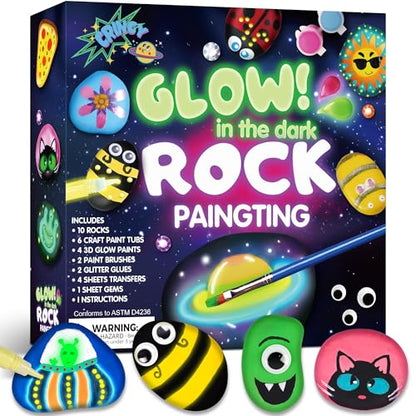 Kids Arts and Crafts Rock Painting Kit - Glow in The Dark - Arts & Crafts Birthday Christmas Gift for Girls Ages 8-12 - Craft Kits for Kids Ages 4-8 - Creative Art Kid Toy for 7 8 9 10 Year O - WoodArtSupply