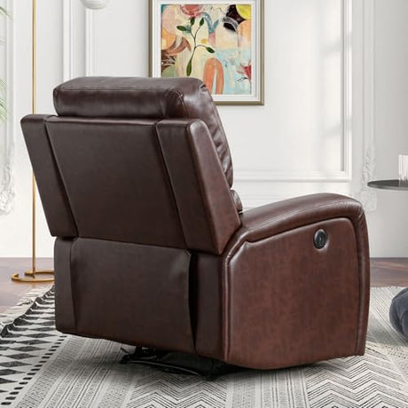 HAOMARKETS Electric Recliner Chair, Soft PU Leather Power Recliners with Padded Backrest, Single Overstuffed Heavy Duty Reclining Sofa for Living Room Bedroom, Brown HAOMARKETS